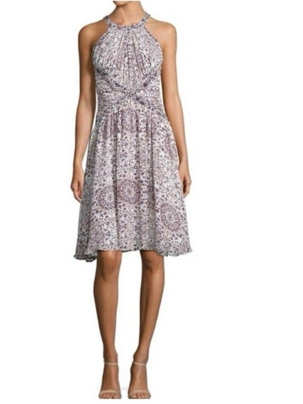 L’AGENCE Dress Clio Shirred Silk Floral Knee Length in Ivory
